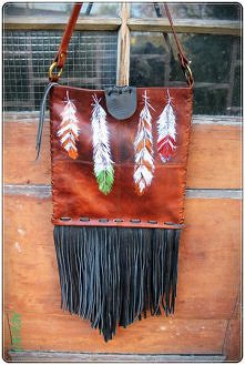 Skórzana piórka indiańska hipisowska z frędzlami