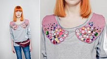 Bluza szara kołnierz kamienie S M Diamentowe