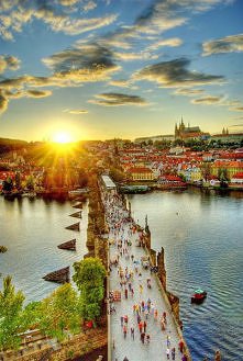 Sunset Walking Bridge, Prague, Czech Republic
