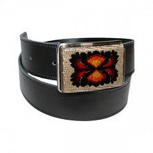 Pasek skórzany z ozdobną klamrą brąz S