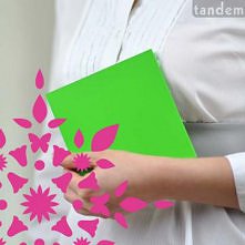 notes zielony (białe) + naklejki wiosna różowe