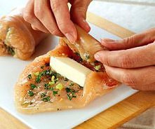 Boneless chicken rolls stuffed with mozzerella and a garlic/onion mixture