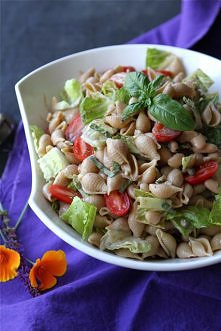 Whole Wheat Pasta Salad Recipe with Beans, Capers & Balsamic Yogurt Dressing