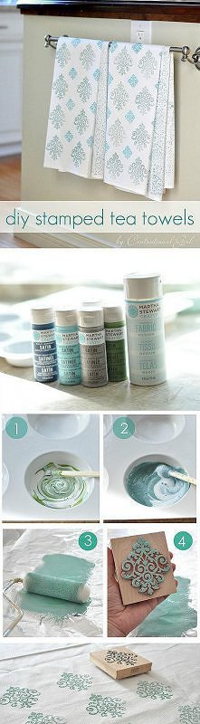 DIY stamped tea towels
