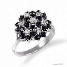 Pierścionek w formie bukietu kwiatów. Białe złoto, szafiry i brylanty. Kolekcja Impressimo.