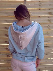 Bluza szara różowy pudrowy kaptur S M