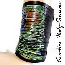 długa skórzana bransoletka Pawie pióro