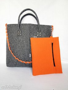 GlamFelt XXL -torba do ręki 2w1 szaro pomarańczowa