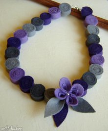 Naszyjnik filcowe spirale fiolety szarość