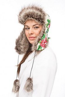 Czapka folk uszatka ecru (p...