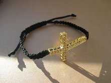 Shamballa złoty krzyżyk