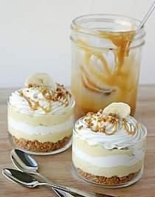 Deser Bananowy

Potrzebne nam będą:
-banany
-bita śmietana
-budyń waniliowy
-crunchy wielozbożowe
-miód lub sos karmelowy 
Crunchy kruszymy i wysypujemy nim dno salaterek. Nastę...