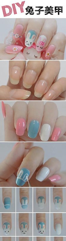      diy cute rabbit nail art