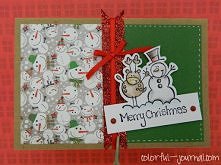 Kartka świąteczna pingwinek i bałwanek