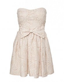 Sukienka słodka pudrowa nude różowa, pastelowa, kokarda, rozkloszowana, gorse...