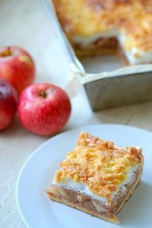 SZARLOTKA Z PIANKĄ
*blacha 24x40

1/2 kg mąki
1 łyżeczka proszku do pieczenia
szczypta soli
250 g schłodzonego masła
3 łyżki jogurtu greckiego lub śmietany
1/3 szklanki cukru
1/...