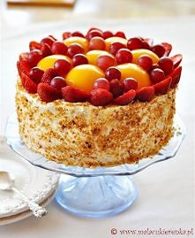 Biszkopt:
5 jajek, osobno żółtka i białka
180g cukru
3/4 łyżeczki aromatu śmi...