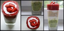 Kiwi/jogurt naturalny/banan/jogurt/truskawki
na wierzchu polane jogurtem i położona jedna truskawka :D
deser jest za razem kwaśny i słodki, zależy od warstwy :)
owoce miksowałam...