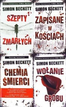 "Chemia śmierci" 
"Zapisane w kościach" 
"Szepty zmarłych" 
"Wołanie grobu" 
Simon Beckett