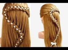 Прическа с плетением: Коса из 4-х прядей с лентой. 4 Strand Braid Hair With Ribbon