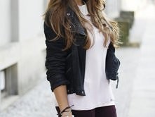 Piękny zestaw - biały sweterek i czarna kurtka