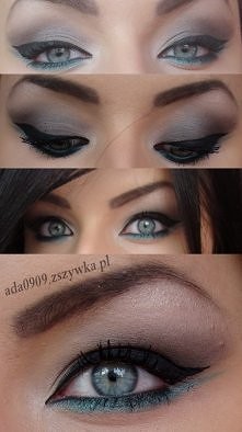 >**< Brązowo-turkusowy make-up mojego autorstwa.