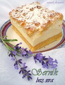 Sernik bez sera?
 Składniki na ciasto:

- 3 szklanki mąki

- 3/4 szklanki cukru

- 250 g masła lub margaryny

- 6 żółtek

- 1,5 łyżeczki proszku do pieczenia

Wszystkie składnik...