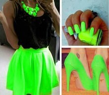 Neonowa spódniczka+czarna  bluzeczka ;)