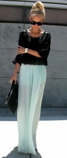 Miętowa plisowana spódnica maxi ...