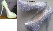 Buciki Marzenki skończone:) 
12 godzin klejenia, 6000 sztuk cyrkonii. 
W rzeczywistosci pięknie się mienia, zdj nie oddaje w pełni efektu: fiolet, fiolet holo i srebrne.