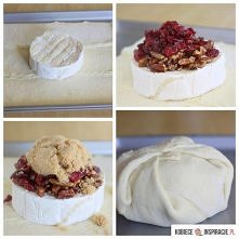 1 okrągły Camembert
1 arkusz gotowego ciasta francuskiego
2-3 łyżki konfitury z żurawiny lub borówki brusznicy

Na środku ciasta połóż krążek camemberta, a na jego wierzch nałóż...