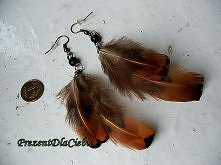 pióra bażanta kolczyki stare złoto