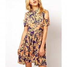 Women’s Polo Collar Cutout Shoulder Floral Print Pleated Dress $24.39