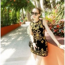 Women’s A-line Noble Vintage 3D Golden Embroidery Sleeveless Mini Dress $50.49