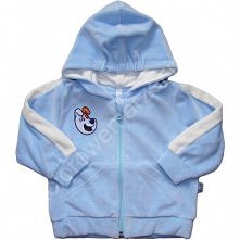 Welurowa niebieska bluza z białymi paskami na rękawach i naszywką Reksia z kolekcji Reksio Baby marki Barbaras. Idealna dla małych chłopczyków!