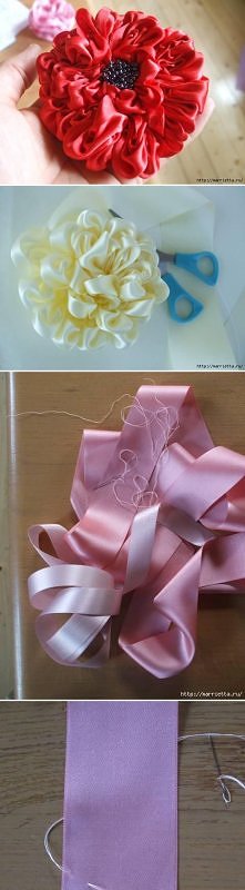 diy, ribbon, dahlia, flower...