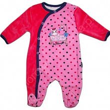 Cudny pajacyk dziewczęcy w kropeczki,zrobiony z miękkiego weluru.