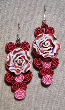 Kolczyki sutasz, fimo kwiat...