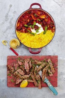 grilled steak ratatouille & saffron rice