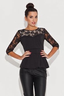 czarna bluzka z koronką i baskinką