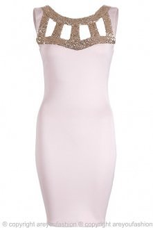 SUKIENKA NA SYLWESTRA Z CEKINAMI NUDE