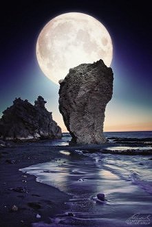 Full Moon, Manaca Rock Beach, Mojacar, Andalucia, Spain