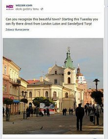 Wizzair zachwala Polskie miasto (Lublin).