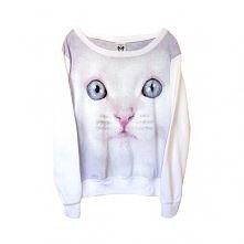 Blue Eyed Kitten Cat Photo Beach Surfer Loose Fitting Sweater Top