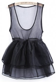 sheinside/com Black Scoop Neck Cascading Ruffle Flare Sheer Dress