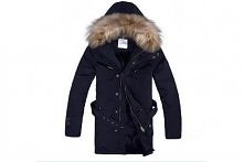 Moncler Men Fur Long Down Coat Deep Blue