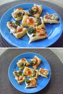 Przekąski warzywne <3

Ostatnio zaczerpnęłam pomysł z internetu na fajną i szybką przekąskę. Dla mojej rodziny był to strzał w dziesiątkę :)

Ciasto francuskie lekko rozwałku...