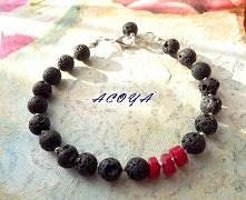 bransoletka z lawą wulkaniczną i koralem