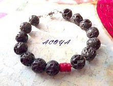 bransoletka z lawą wulkaniczną i koralem