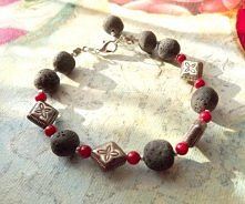 bransoletka z lawą wulkaniczną i koralem